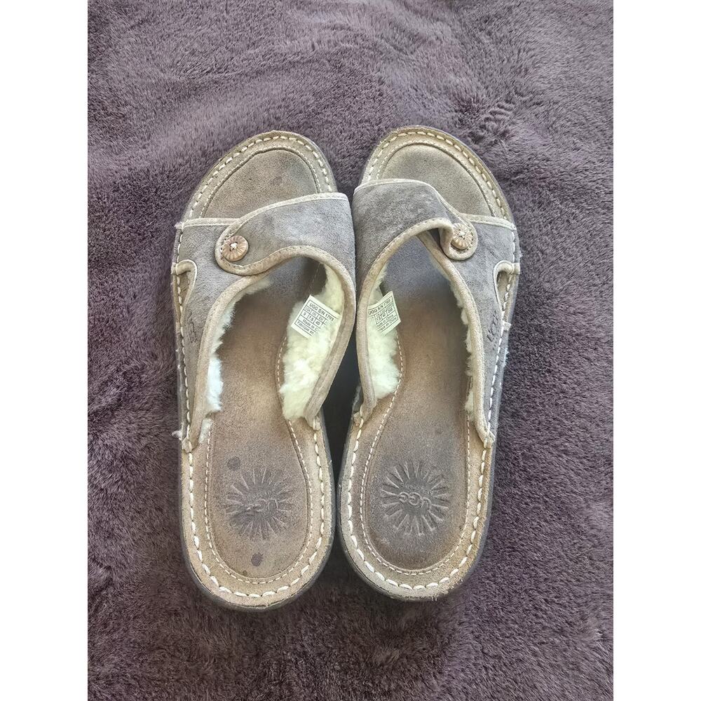 UGG Kalama Sandals Slides 1793 Brown Suede Sheepskin Shearling Lining Women's 9 - Picture 2 of 8